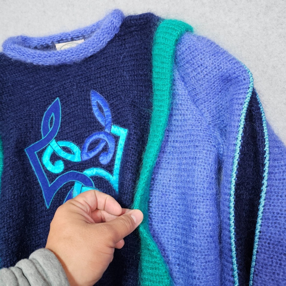 Vintage Blarney Woolen Mills Ireland Sweater Size L Mohair 80s Colorblock Fuzzy - Picture 10 of 14